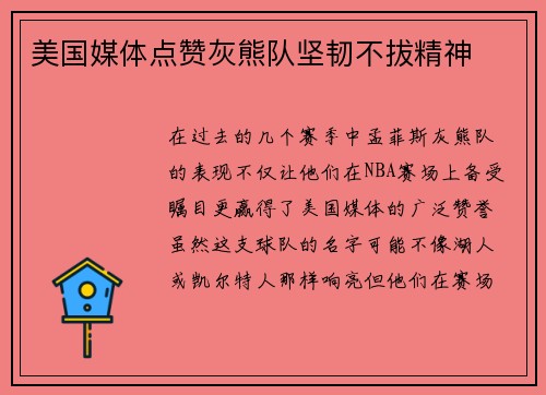 美国媒体点赞灰熊队坚韧不拔精神