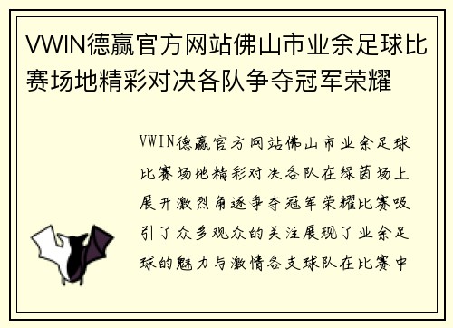 VWIN德赢官方网站佛山市业余足球比赛场地精彩对决各队争夺冠军荣耀